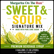 Sweet and Sour Signature Mix made with pure cane sugar and real juice in a 3 gallon Bag In Box BIB format for margaritas whiskey sours bars restaurants and beverage systems