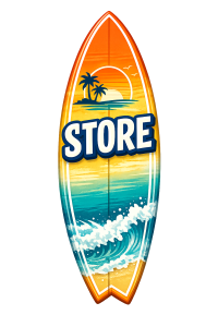 Surfboard-style store button linking to frozen drink mix, margarita mix, and daiquiri mix shop